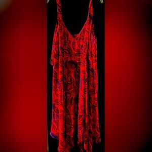 Burnt Red/Orange & Blue Botanical Dress